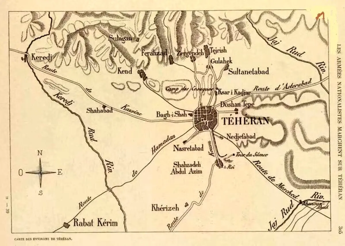 نقشه طهران در سال ۱۲۷۷ خورشیدی اثر «هانری رنه دالمانی» + تصویر