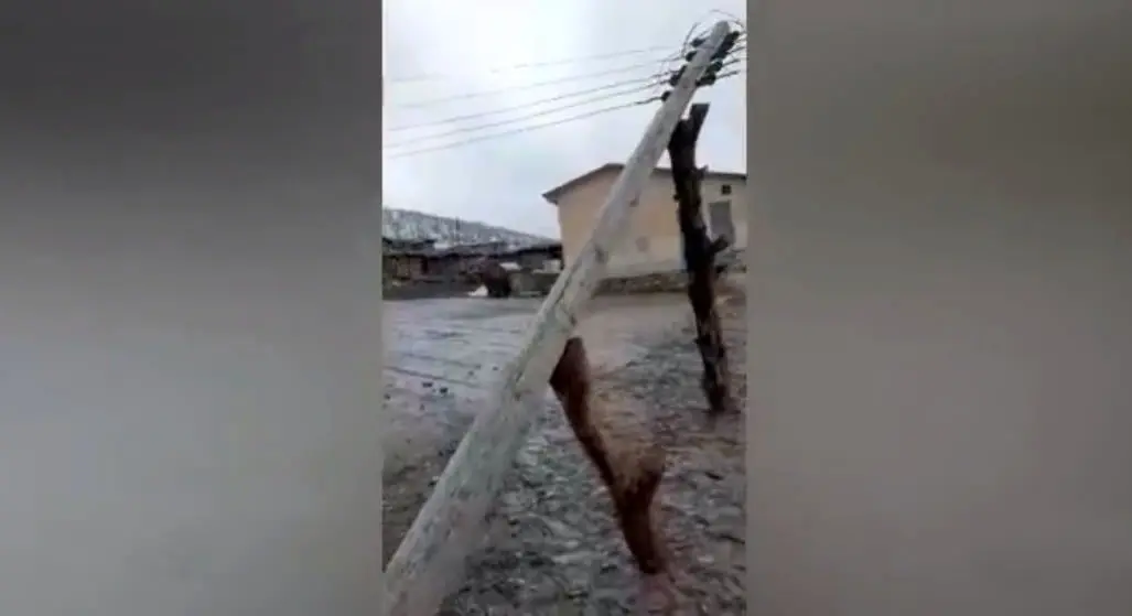 سقوط تیرچراغ برق در یکی از روستاهای چهارمحال و بختیاری + فیلم