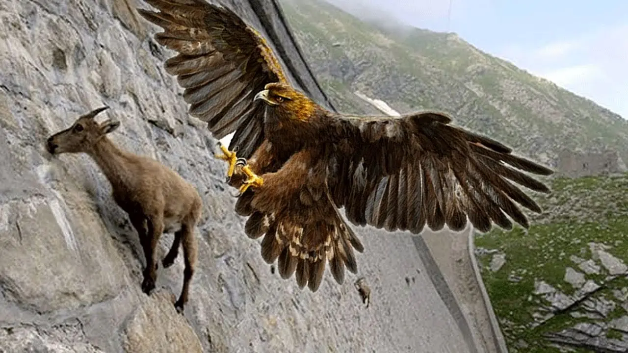 تلاش ناکام عقاب برای شکار بز کوهی + ویدئو