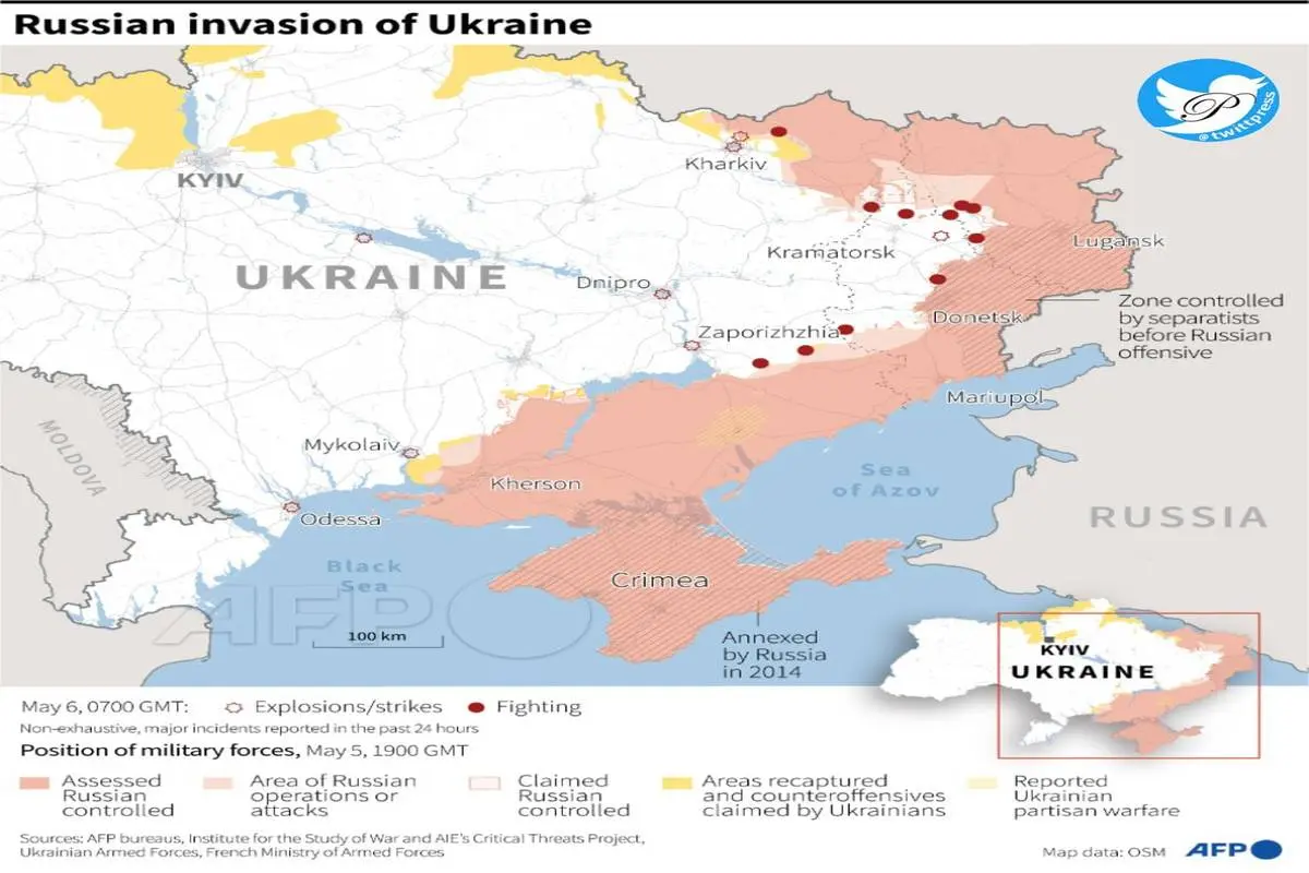 تصویر/ جدیدترین نقشه از پیشروی روسیه در اوکراین
