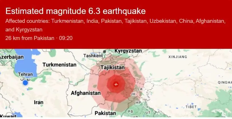 زمین لرزه شدید ۶.۳ ریشتری مناطقی از پاکستان را لرزاند
