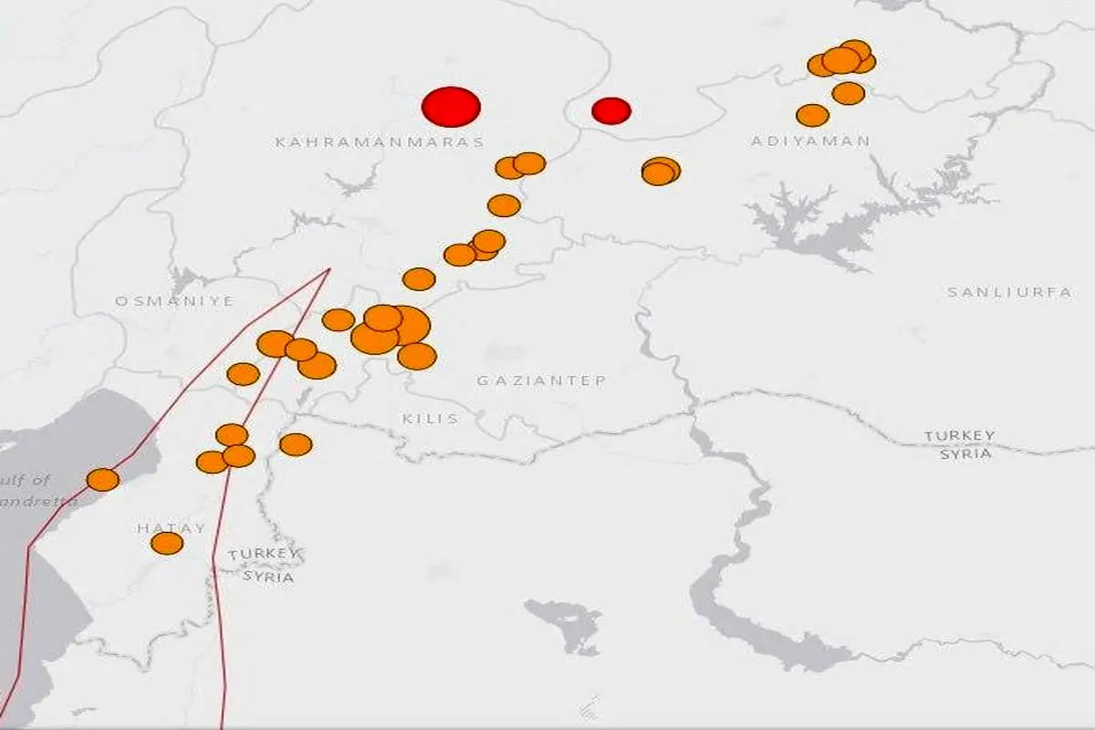 تصویر| نقشه پراکندگی زلزله در ترکیه و سوریه